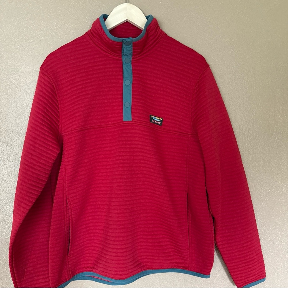 L.L. Bean Red Lightweight Shirt Jacket with Teal Trim